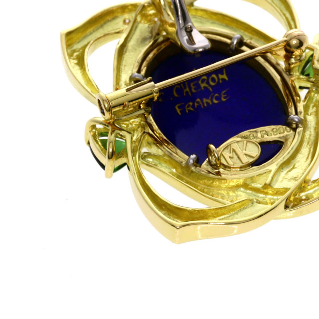 梶光夫 ブローチ エマーユ ミニアチュール ダイヤモンド グリーントルマリン 