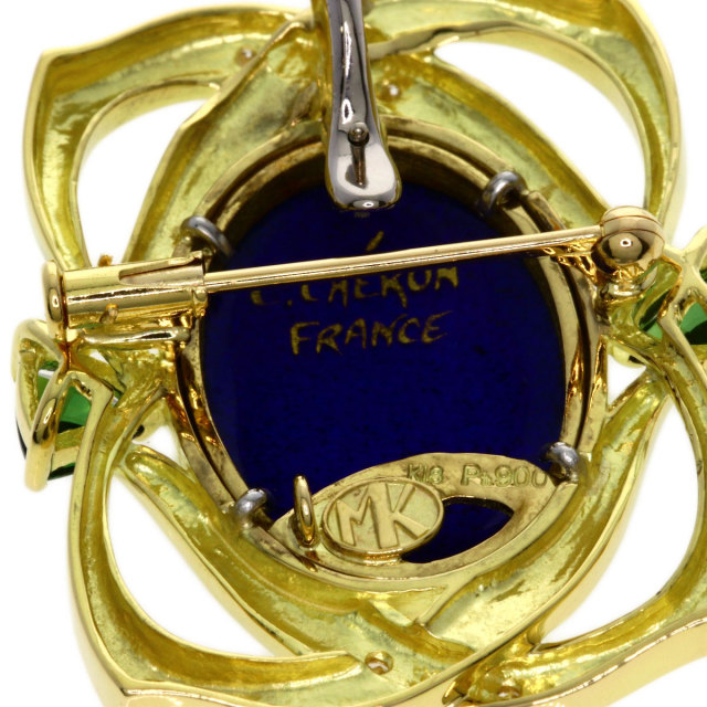 梶光夫 ブローチ エマーユ ミニアチュール ダイヤモンド グリーントルマリン 