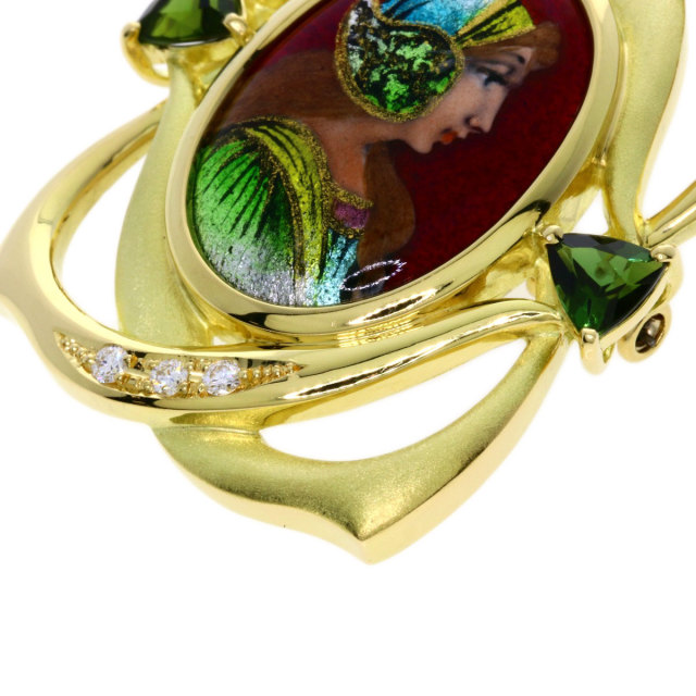 梶光夫 ブローチ エマーユ ミニアチュール ダイヤモンド グリーントルマリン 