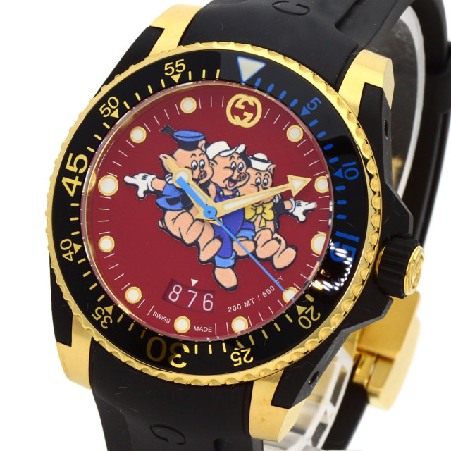 GUCCI グッチ 136.3 DIVE 三匹の子豚 腕時計 GP/ラバー メンズ [中古