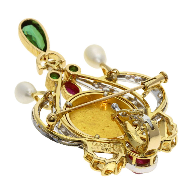 梶光夫 ブローチ エマーユ マルチストーン