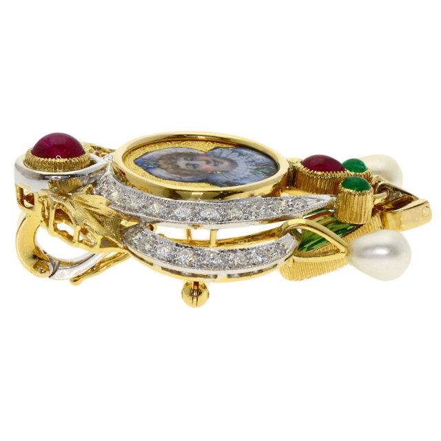 梶光夫 ブローチ エマーユ マルチストーン