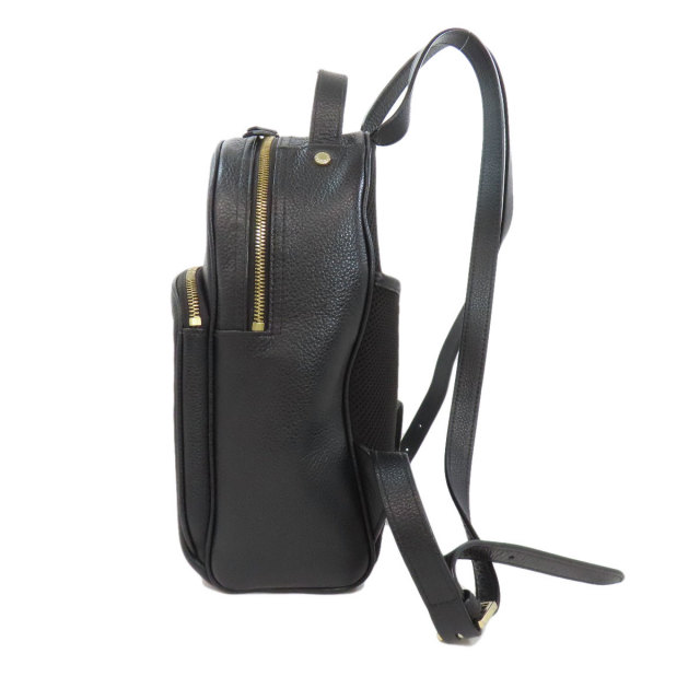 FURLA リュック ロゴ金具 ブラック レザー シボ革 バッグ