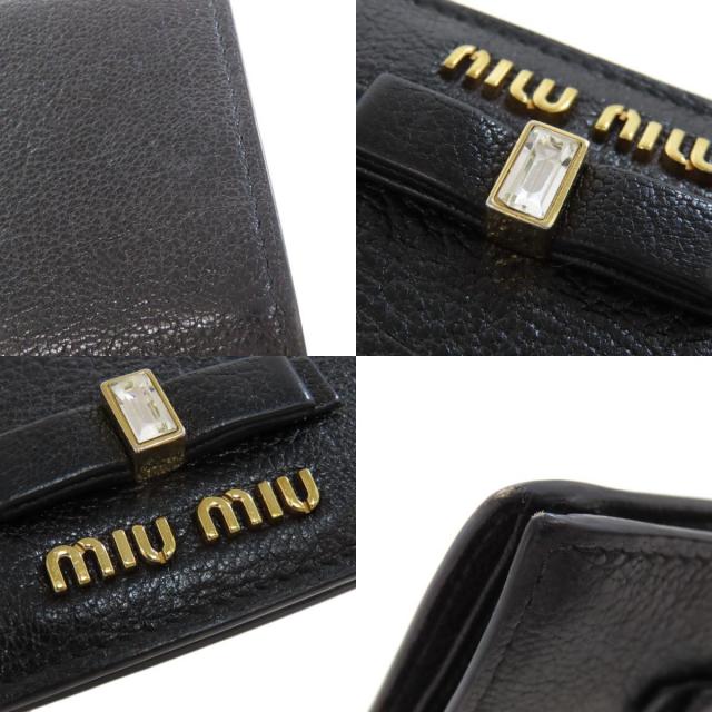 MIUMIU 2つ折り財布 ブラック リボン ゴールドロゴ バイカラー miu miu 2つ折り リボン 財布 バイカラー MIUMIU 2つ折り財布