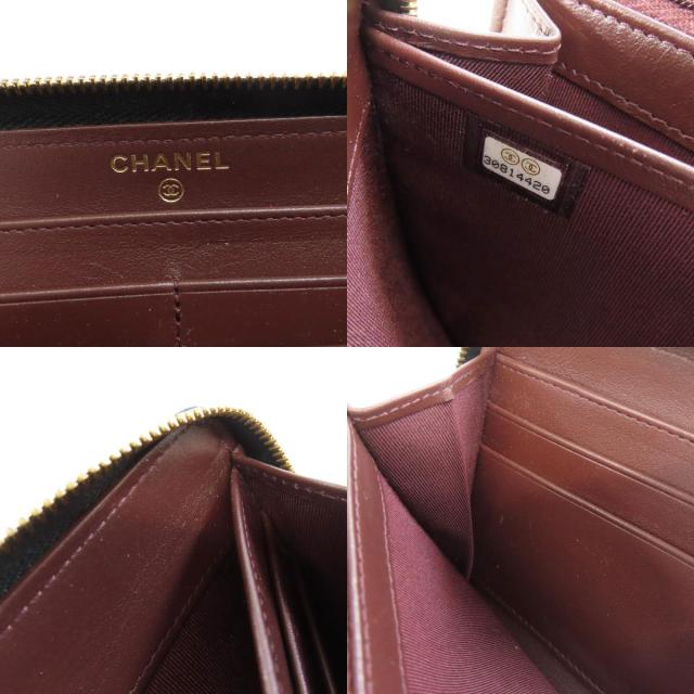 CHANEL マトラッセ ラウンドファスナー 長財布 レザー ブラック