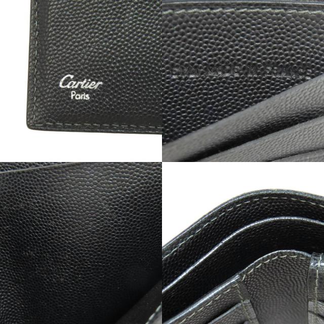美品✨Cartier カルティエ　二つ折り財布　ブラック　レザー　小銭入れあり CARTIER カルティエ ロゴ 二つ折り財布（小銭入れなし） レザー