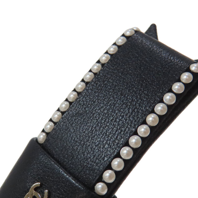 CHANELバレッタ COCOマークパール CHANEL シャネル リボン パール ココマーク バレッタ レザー