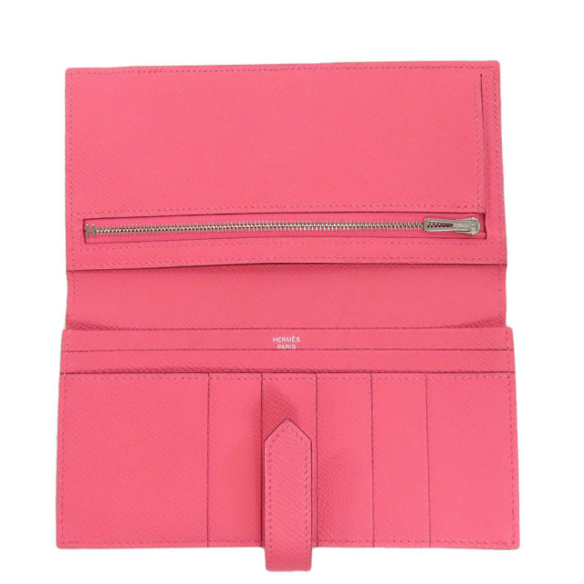 エルメスべアンスフレエプソンD刻印ピンクレザー×シルバー金具長財布