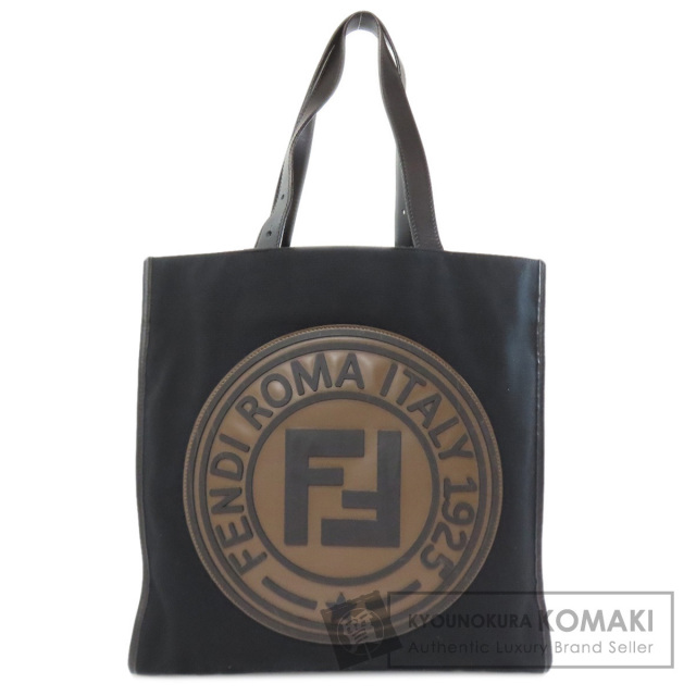 FENDI ブラック トートバッグ ロゴ入り FENDI フェンディ ロゴ トートバッグ キャンバス レディース