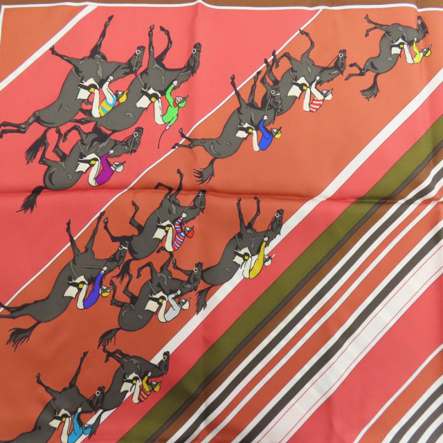 HERMES 競馬テーマ シルクスカーフ HERMES エルメス カレ90 競馬 スカーフ シルク レディース [中古