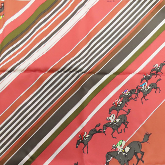 t*k様 エルメス スカーフ HERMES エルメス カレ90 競馬 スカーフ シルク レディース [中古