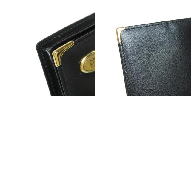 二つ折り 財布 レザー ロゴ 金具 黒 ブラック ゴールドカラー