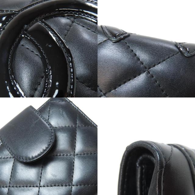 【美品】 シャネル　二つ折り財布 カンボンライン ラムスキン ブラック がま口 美品 シャネル CHANEL財布二つ折り カンボンライン ココマーク