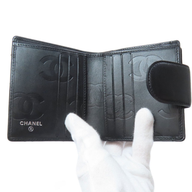 CHANELマトラッセ カンボンライン ラムスキン二つ折り財布 美品】CHANEL シャネル カンボンライン 二つ折り財布 ラムスキン