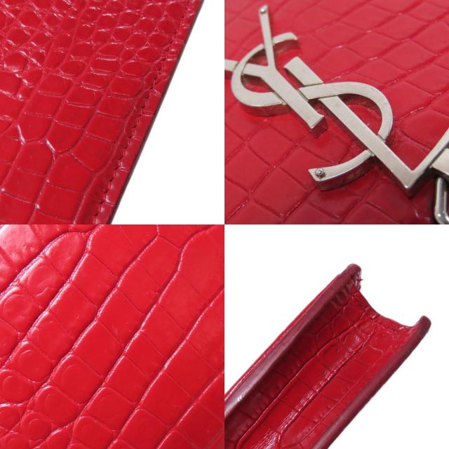 YVES SAINT LAURENT イヴ・サンローラン チェーンウォレット 型押し 長  