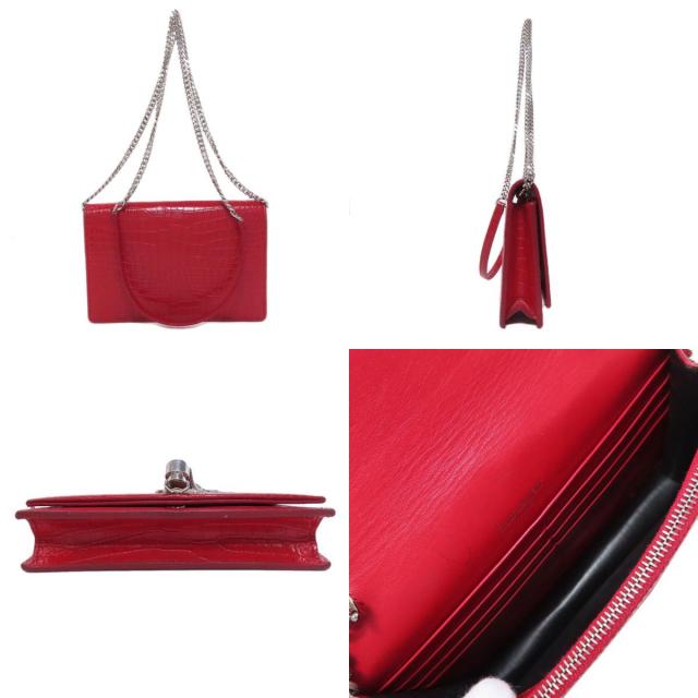 YVES SAINT LAURENT イヴ・サンローラン チェーンウォレット 型押し 長  