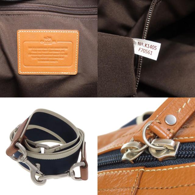 - COACH ブラウン×ネイビー レザー ボストンバッグ F70561 コーチ COACH コーチ／COACH 男性 メンズ 旅行鞄 鞄 ボストンバッグ バッグ バッグ