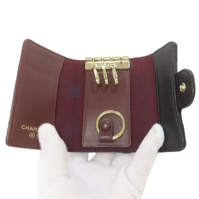 CHANEL シャネル　6連キーケース　ココマーク　ゴールド金具　ロゴ金具 ココマーク 6連 キーケース レザー ブラック ゴールド金具