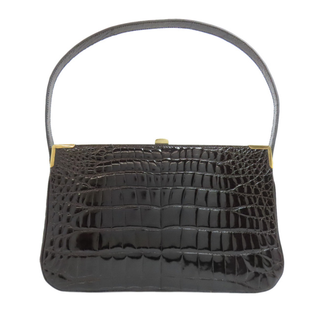 LANVIN　ダークブラウン クロコダイル型押し ハンドバッグ LANVIN - LANVIN PARIS VINTAGE フランス製 クロコ型押し レザー