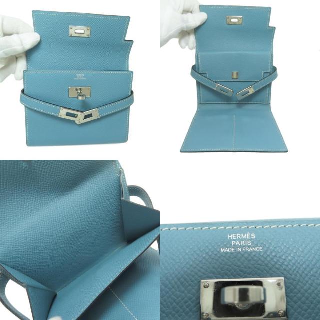 HERMES エルメス ケリーウォレットコンパクト ブルージーン シルバー  