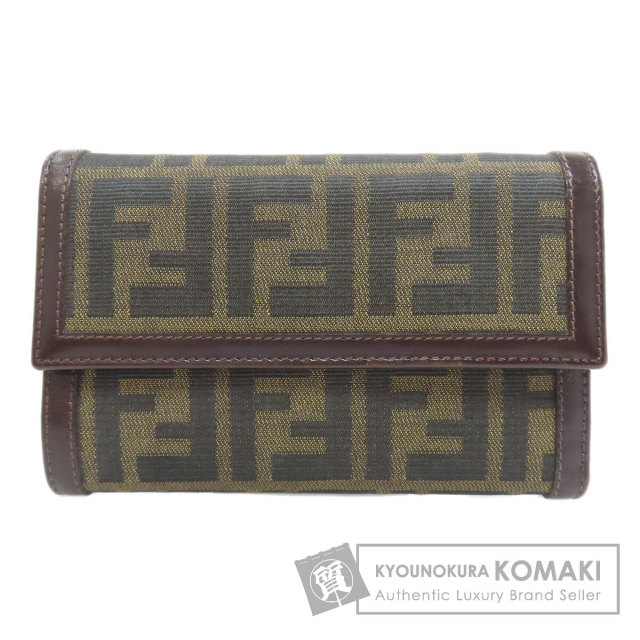 FENDI フェンディ ズッカ柄 二つ折り財布 極美品 FF レザー キャンバス FENDI フェンディ ズッカ柄 二つ折り財布(小銭入れあり