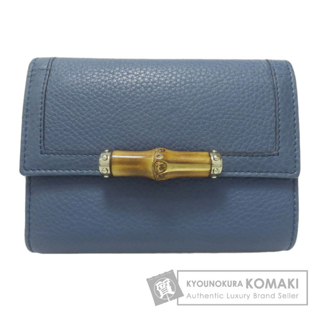 【極美品】 GUCCI グッチ 折り財布 財布 バンブー ブルー レザー GUCCI グッチ 257017 バンブー 二つ折り財布（小銭入れあり