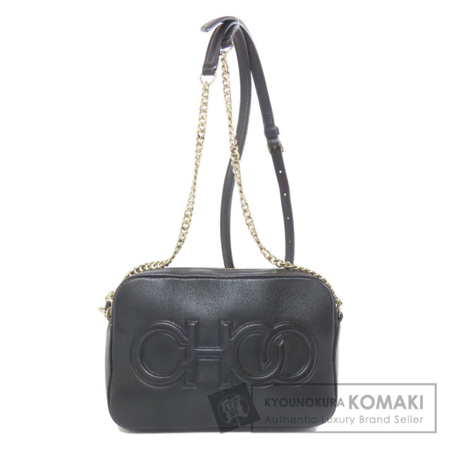 JIMMY CHOO ブラックレザー ショルダーバッグ JIMMY CHOO ブラックレザーショルダーバッグ チェーンショルダー 黒