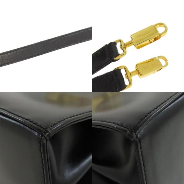 【美品】フェラガモ　ハンドバッグ　2WAY　レザー　パンプス　ゴールド金具　黒 美品】フェラガモ ハンドバッグ 2WAY レザー パンプス ゴールド