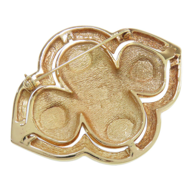 極美品 クリスチャンディオール ゴールド ブローチ エンブレム ラインストーン ディオール アイコン ブローチ GP×ラインストーン ゴールド