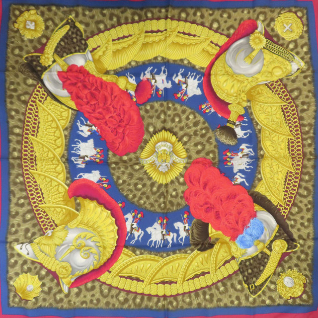 HERMES エルメス カレ90 面貌のない兜 スカーフ シルク レディース