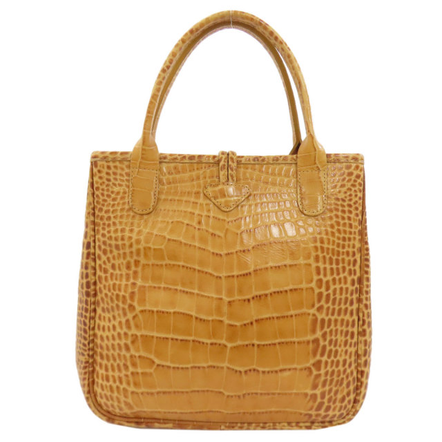 【中古】ロンシャン LONGCHAMP ハンドバッグ ショルダー 2way リザード型押し レザー 革 茶 ブラウン Longchamp ロンシャン 型押し ハンドバッグ レザー レディース [中古