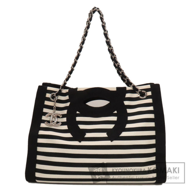 シャネル トートバッグ チェーントート ボーダー ココマーク シルバー金具