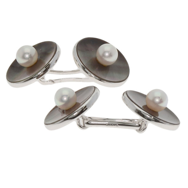MIKIMOTO ミキモト パール 真珠 シェル カフス K14ホワイトゴールド