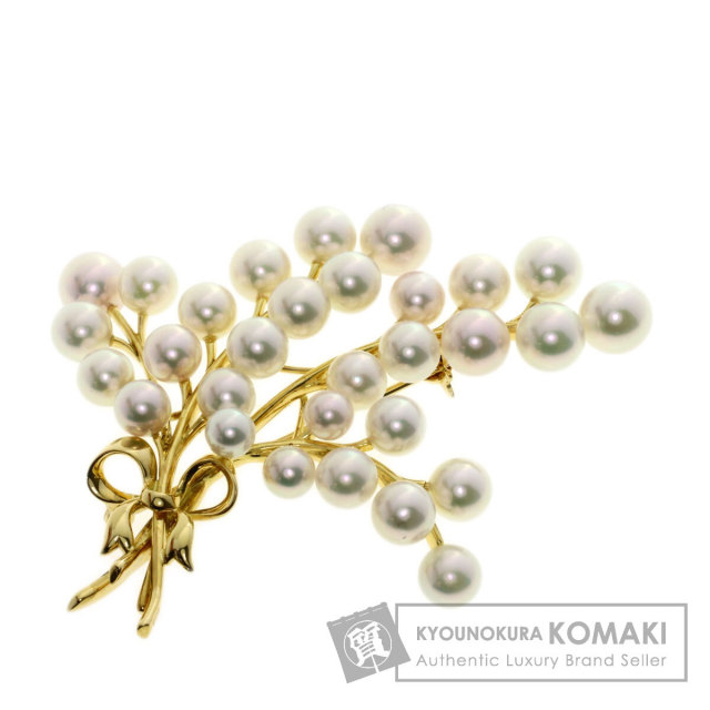MIKIMOTO ミキモト リボン アコヤパール 真珠 ブローチ K18イエロー