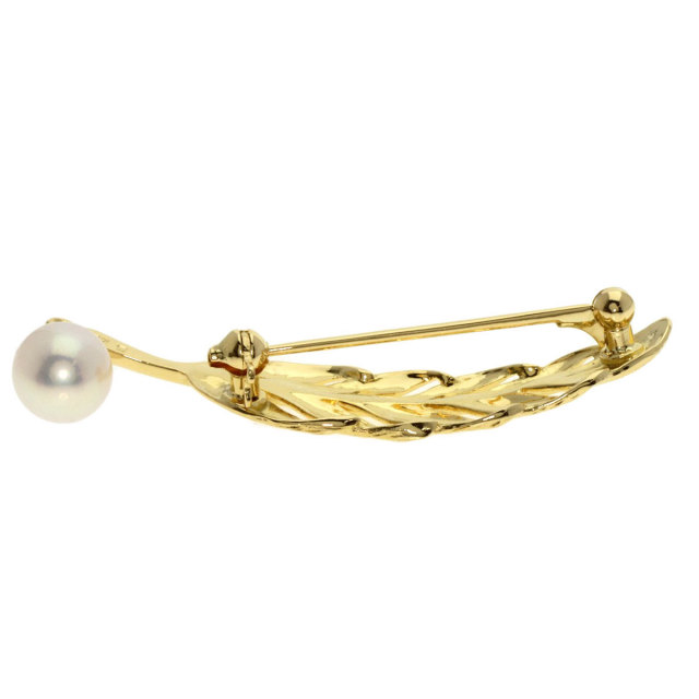 MIKIMOTO ミキモト パール 真珠 羽モチーフ ブローチ K18