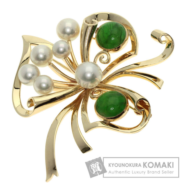 MIKIMOTO ミキモト パール 真珠 ヒスイ 翡翠 ブローチ K14