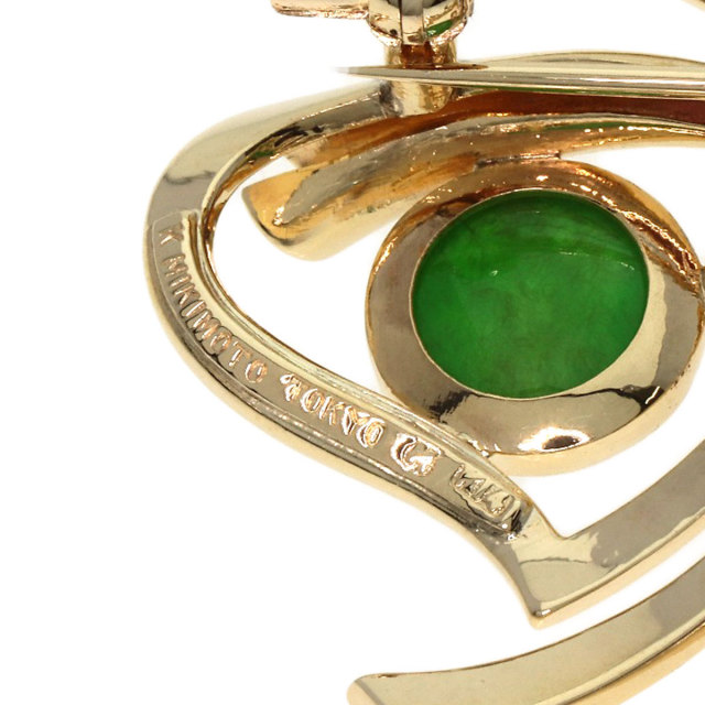 MIKIMOTO ミキモト パール 真珠 ヒスイ 翡翠 ブローチ K14イエロー