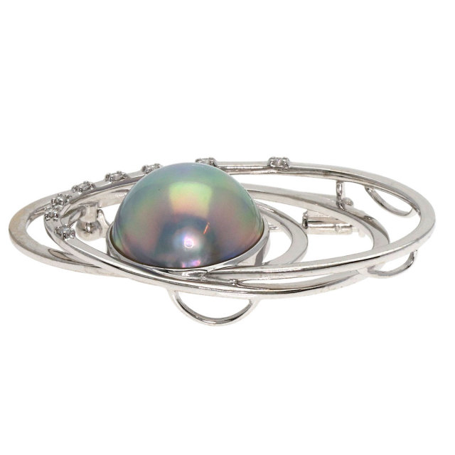 ☆美品☆タサキ　シルバー　マベパール　ブローチ TASAKI タサキ マベパール 真珠 8P ダイヤモンド ブローチ K18