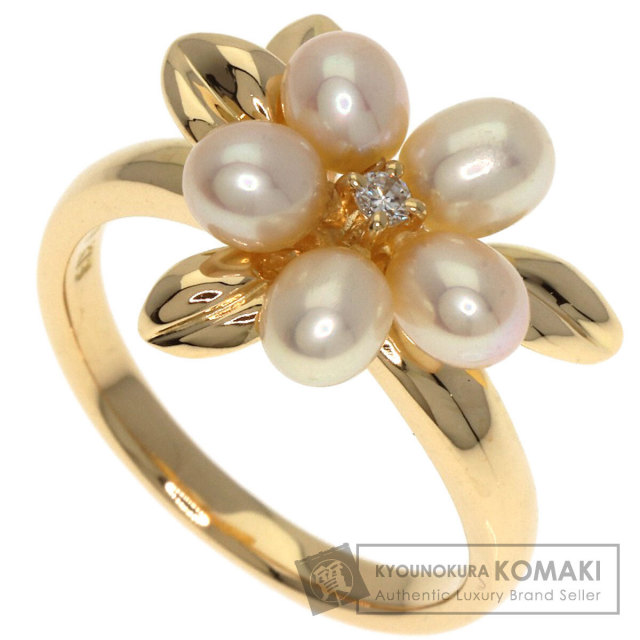真珠の花デザインリング ゴールド TASAKI タサキ フラワー パール 真珠 1P ダイヤモンド リング