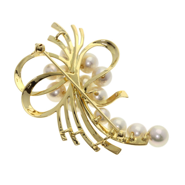 MIKIMOTO ミキモト パール 真珠 リボン ブローチ K18イエローゴールド