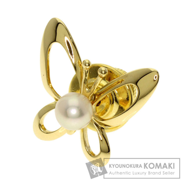 パール　18金ブローチ 中古】 K18 ブローチ クォーツ パール：1珠 花 フラワー 18金