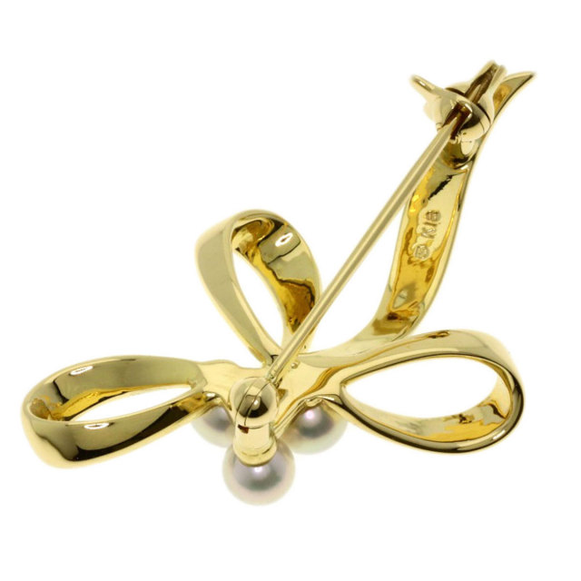 MIKIMOTO ミキモト リボン パール 真珠 ブローチ K18イエローゴールド