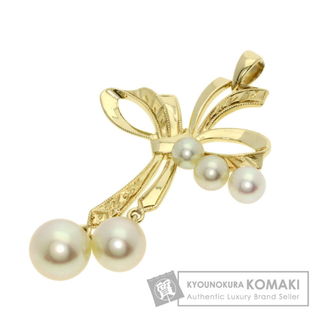 MIKIMOTO ミキモト パール 真珠 リボン ペンダントトップ K14イエロー