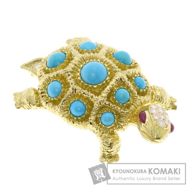 ブルガリ ブローチ タートル カメモチーフ ターコイズ ルビー ダイヤモンド