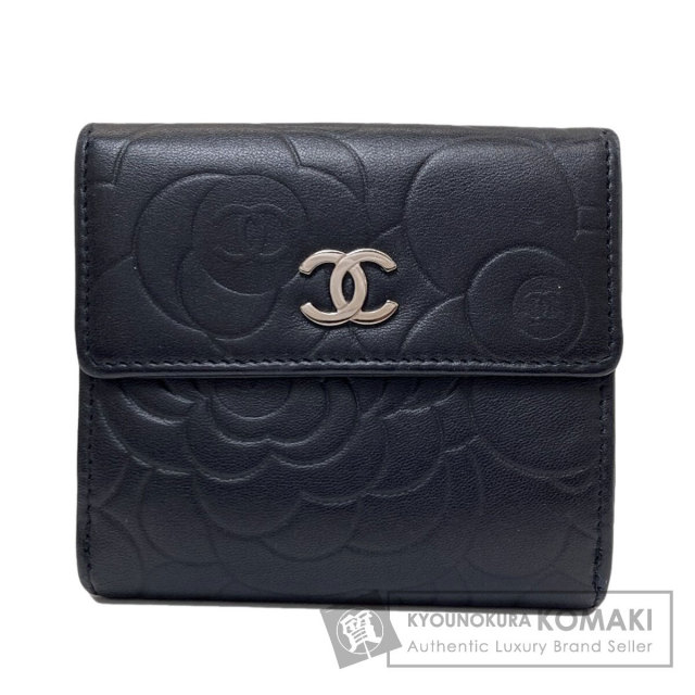 シャネル 二つ折り財布（小銭入れあり） Wホックサイフ カメリア シルバー金具