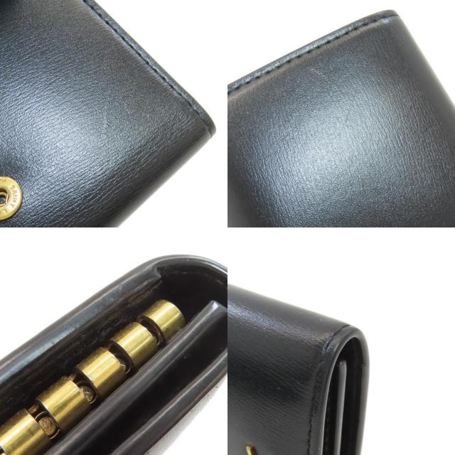 SAINT LAURENT ブラック レザー キーケース　ロゴ刻印　ユニセックス サンローラン SAINT LAURENT キーケース キーリング 4連キーフック