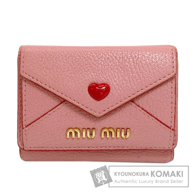 MIUMIU ミュウミュウ ロゴ 二つ折り財布（小銭入れあり） レザー レディース [中古] MIUMIU ミュウミュウ コンパクトウォレット ハート 二つ折り財布（小銭