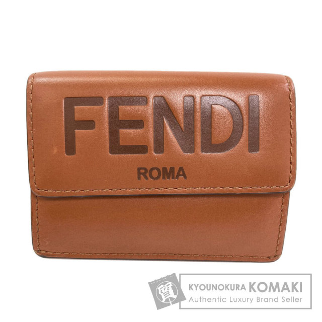本物 フェンディ FENDI レザー 三つ折り 折財布 コンパクトウォレット ブラウン 財布 ウォレット 中古 FENDI フェンディ 三つ折り財布 二つ折り財布（小銭入れあり） レザー