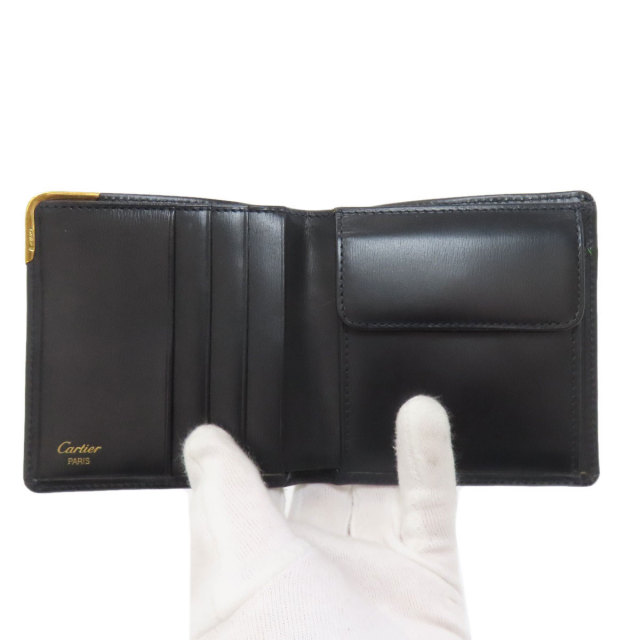 ■新品同様■ Cartier カルティエ サファイアライン レザー 二つ折り 長財布 ウォレット 札入れ 小銭入れ ブラック系 FQ5145 CARTIER カルティエ サファイアライン 二つ折り財布（小銭入れあり