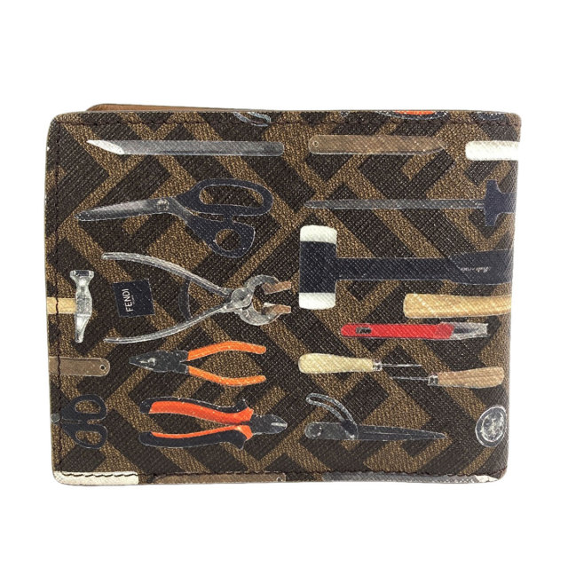 FENDI フェンディ ズッカ柄 ツールプリント 二つ折り財布（小銭入れ